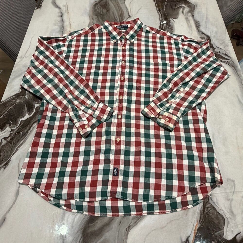 Dockers Mens Long Sleeve Plaid Button-Up Shirt Size L Red Green Cotton